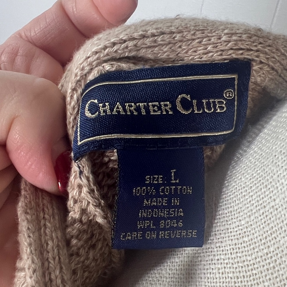 NWOT Charter Club Woven Beige  Sweater Cardigan VNeck Button Down Size Large - Picture 10 of 11